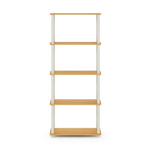 Furinno Turn-N-Tube 5-Tier Multipurpose Shelf / Display Rack / Storage Shelf / Bookshelf, Square Tubes, Beech/White