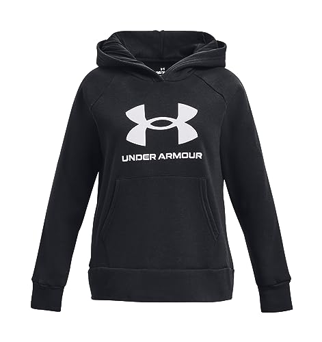 Under Armour Girls' Standard Rival Fleece Big Logo Hoodie, (001) Black / / White, Small