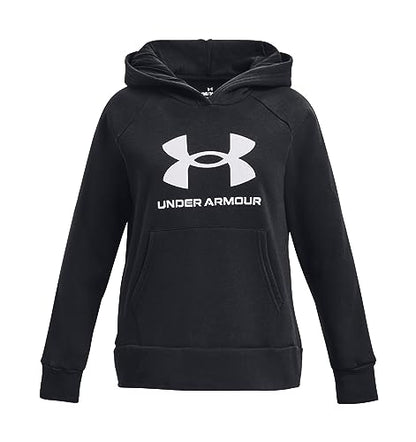 Under Armour Girls' Standard Rival Fleece Big Logo Hoodie, (001) Black / / White, Small
