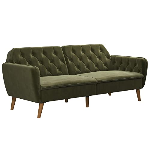Novogratz Tallulah Memory Foam Futon, Convertible Couch, Green Velvet