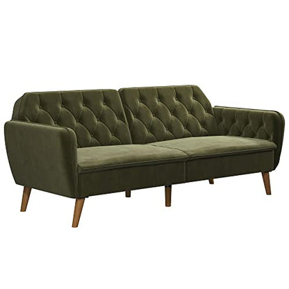 Novogratz Tallulah Memory Foam Futon, Convertible Couch, Green Velvet