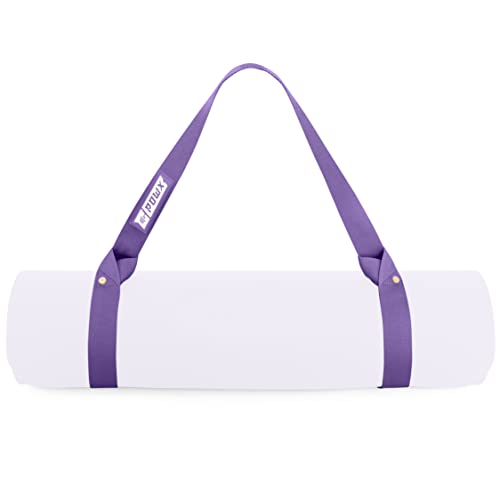 PowX Yoga Strap for Carrying Mat & Stretching – Premium Nylon Yoga Mat Straps for Carrying Your Mat Anywhere & Using as a Stretching Strap – Extra-Long Yoga Mat Strap for Any Mat, 1.5x63 In. (Purple)