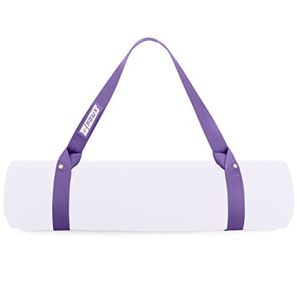 PowX Yoga Strap for Carrying Mat & Stretching – Premium Nylon Yoga Mat Straps for Carrying Your Mat Anywhere & Using as a Stretching Strap – Extra-Long Yoga Mat Strap for Any Mat, 1.5x63 In. (Purple)