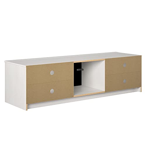 Ameriwood Home Noble TV Stand with Electric Fireplace Insert and 4 Shelves, 75", Ivory Oak