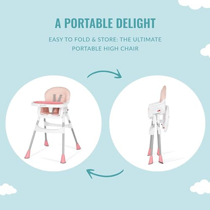 Dream On Me Portable 2-in-1 Tabletalk High Chair, Convertible Compact Light Weight Highchair, Pink