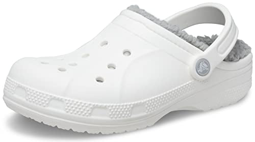 Crocs Unisex-Adult Ralen Lined Clogs | Fuzzy Slippers, White/Light Grey, 12 Women / 10 Men
