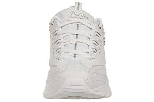 Skechers Sport womens D'LITES FRESH START Memory Foam Lace-up Sneaker,White Silver,8 M US