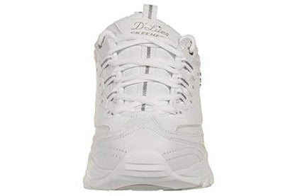Skechers Sport womens D'LITES FRESH START Memory Foam Lace-up Sneaker,White Silver,8 M US