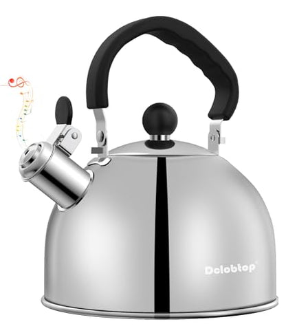 Tea Kettle for Stove Top - Stainless steel Teapot,2 Quart Camping Kettle, Efficient Heating, Audible Whistle, Safe Handle - Hot Water kettle & Tea Pot Stovetop…
