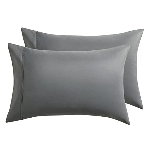 Bedsure Queen Pillow Cases Set of 2 - Dark Grey Brushed Microfiber Pillowcase 2 Pack, Super Soft and Cozy Pillow Case Covers with Envelop Closure, 20x30 Inches