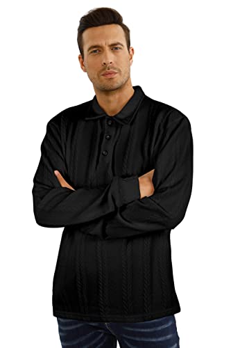 GINGTTO Mens Long Sleeve Collared Polo Sweater Business Warm Bottoming Sweater for Men Black L