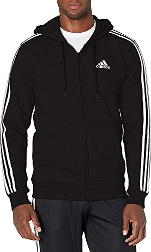 adidas Men's Essentials Fleece 3-Stripes Full-Zip Hoodie, Black, Medium