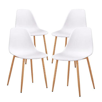 CangLong Modern Stylish Plastic Cushion Metal Legs for Kitchen, Dining, Bedroom, Living Room, Office, Side Chair, Set of 4, White