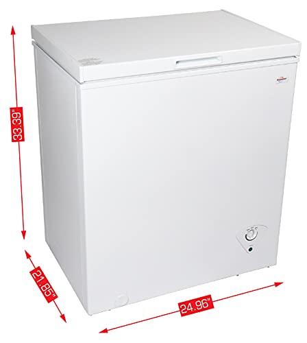 Koolatron Compact Chest Freezer, 5.0 cu ft (155L), White, Manual Defrost Deep Freeze, Storage Basket, Space-Saving Flat Back, Stay-Open Lid, Front-Access Defrost Drain, for Apartment, Condo, Cottage