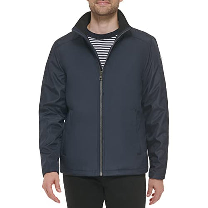 Calvin Klein Men's Stand Collar Poly Jacket, True Navy, Large