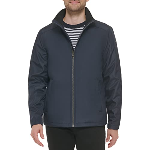 Calvin Klein Men's Stand Collar Poly Jacket, True Navy, Large