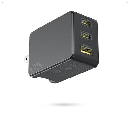 Yoocas USB C 67W GaN Charger, PD 3.0 Power Delivery Fast Type C Charging Block, Laptop Charger for MacBook Pro/Air, iPad Pro, iPhone, Android,Dell XPS, Galaxy, Switch,Surface,steam Deck.-Black