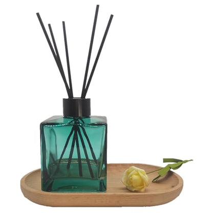 Perfume Reed Diffuser Bottle,Set of 4,Empty Square Essential Oil Bottles Glass Jar with Black Sticks For DIY Fragrance Replacement Diffuser Sets (200ml/6.7oz, Blue)