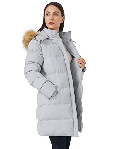 WenVen Women's Winter Long Puffer Coat Parka Outwear with Fur Hood (Grey, L)