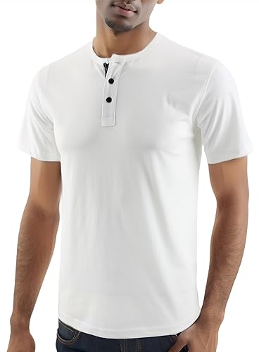 HARBETH Men's Casual Soft Athletic Regular Fit Short Sleeve Active Sports Henley Jersey Shirts White/Navy 2Pack L