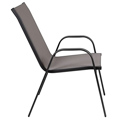 Flash Furniture Brazos 7 Piece Outdoor Patio Dining Set - 6 Gray Flex Comfort Stack Chairs - 55" Tempered Glass Patio Table with Umbrella Hole
