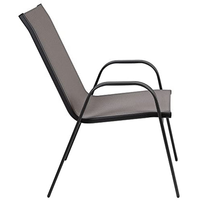Flash Furniture Brazos 7 Piece Outdoor Patio Dining Set - 6 Gray Flex Comfort Stack Chairs - 55" Tempered Glass Patio Table with Umbrella Hole