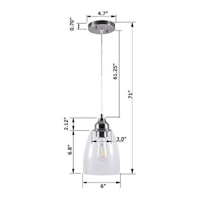YaoKuem Pendant Lighting Fixture, Hanging Ceiling Lights with E26 Medium Base, Metal Construction with Clear Glass Shade, Bulbs not Included, 2-Pack