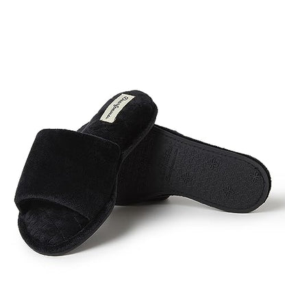 Dearfoams Women's Beatrice Velour Slide Slipper, Black, Medium