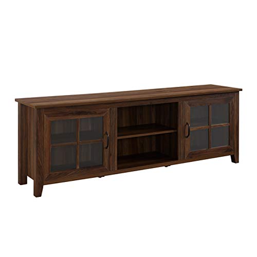 Walker Edison Portsmouth Classic 2 Glass Door TV Stand for TVs up to 80 Inches, 70 Inch, Dark Walnut