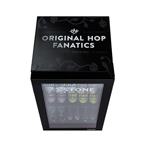 NewAir Beverage Refrigerator Cooler with 126 Can Capacity - Mini Bar Beer Fridge with Right Hinge Glass Door - Cools to 37F - Stone Brewing Black Custom Design