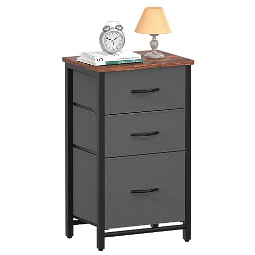 Yoobure Nightstand with Drawer, Night Stand Bedside Table with 3 Storage Drawers, Kid Nightstand with Three Fabric Drawer Modern Night Table, Bed Side Tables for Bedroom, Dorm and Small Spaces