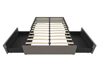 DHP Maven Upholstered Platform Bed for Raised Mattress Support with Underbed Storage Drawers, No Box Spring Needed, Queen, Gray Linen