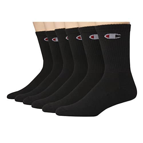 Champion Men's Double Dry Moisture Wicking Socks 6, 8, 12 Packs Availabe, Black Crew C-6 Pack, 12-14