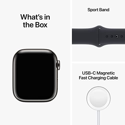 Apple Watch Series 8 [GPS + Cellular 41mm] Smart Watch w/Graphite Stainless Steel Case w/Midnight Sport Band-M/L. Fitness Tracker, Blood Oxygen & ECG Apps, Always-On Retina Display, Water Resistant
