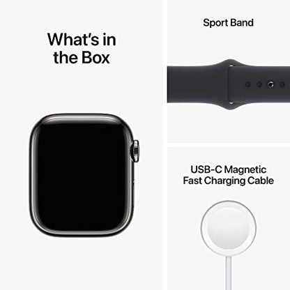 Apple Watch Series 8 [GPS + Cellular 41mm] Smart Watch w/Graphite Stainless Steel Case w/Midnight Sport Band-M/L. Fitness Tracker, Blood Oxygen & ECG Apps, Always-On Retina Display, Water Resistant