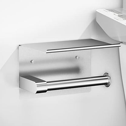ASTOFLI Toilet Paper Holder with Shelf, Rustproof SUS304 Brushed Nickel Toilet Paper Holder Wall Mount, Toilet Roll Holder, Toilet Tissue Holder for Bathroom, Bathroom Toilet Paper Holders