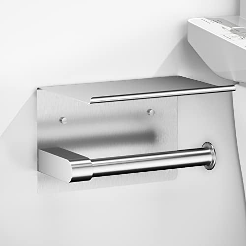 ASTOFLI Toilet Paper Holder with Shelf, Rustproof SUS304 Brushed Nickel Toilet Paper Holder Wall Mount, Toilet Roll Holder, Toilet Tissue Holder for Bathroom, Bathroom Toilet Paper Holders