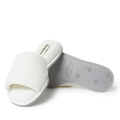 Dearfoams Women's Beatrice Velour Slide Slipper, Cream, Small
