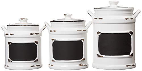 American Atelier Vintage Canister Set 3-Piece Ceramic Jars Chic Design with Lids for Cookies, Candy, Coffee, Flour, Sugar, Rice, Pasta, Cereal & More, 21x8x11, White with Black Distressing