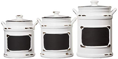 American Atelier Vintage Canister Set 3-Piece Ceramic Jars Chic Design with Lids for Cookies, Candy, Coffee, Flour, Sugar, Rice, Pasta, Cereal & More, 21x8x11, White with Black Distressing