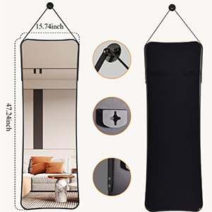 ADD 2 TO YOUR CART!!! Protylctaster Full Length Wall Mirror,48"x16"Hanging Full Length Mirror,Mirror Full Length,Wall-Mounted Mirror with Leather Strap Living Room (Black)