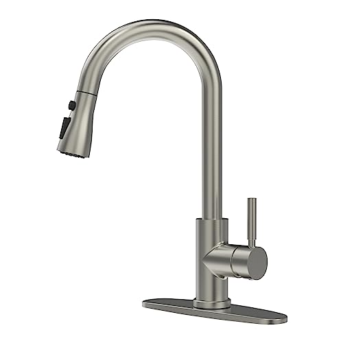 MSTJRY Kitchen Faucet with Pull Down Sprayer Single Level Stainless Steel for Kitchen Sinks,High Arc Single Handle Kitchen Sink Faucet with Pull Out Sprayer,Brushed Stainless