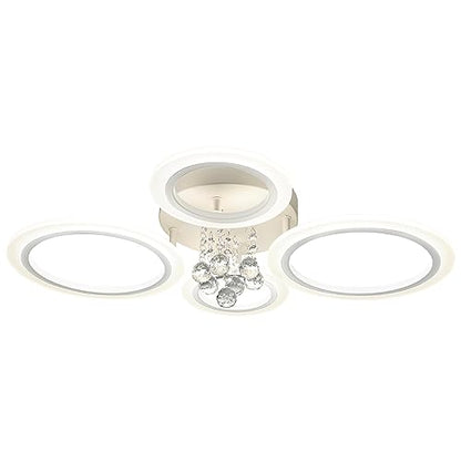 Modern Flush Mount Ceiling Light Fixture 4 Rings Crystal Chandeliers LED Ceiling Lights Dimmable Kitchen Light Fixtures White Bedroom Ceiling Lights for Living Room Hallway Entrance Office 25.8 Inch