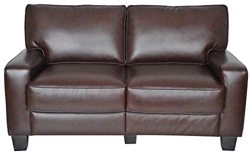 Serta Palisades Upholstered Sofas for Living Room Modern Design Couch, Straight Arms, Soft Fabric Upholstery, Tool-Free Assembly, 61" Loveseat, Chestnut Brown