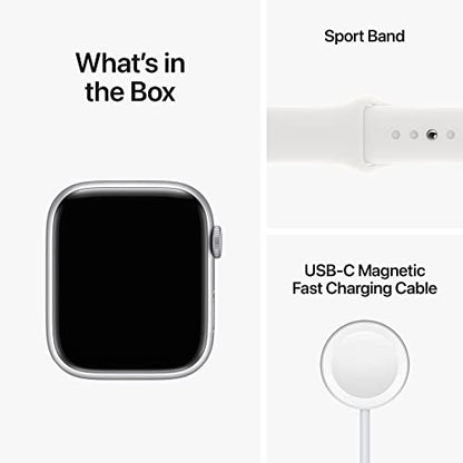 Apple Watch Series 8 [GPS 45mm] Smart Watch w/Silver Aluminum Case with White Sport Band - M/L. Fitness Tracker, Blood Oxygen & ECG Apps, Always-On Retina Display, Water Resistant
