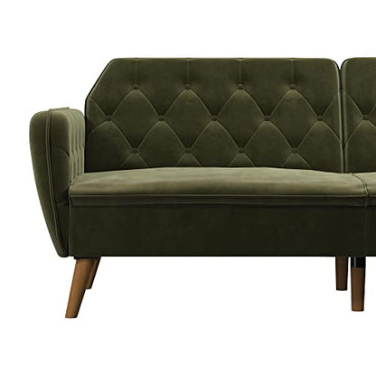 Novogratz Tallulah Memory Foam Futon, Convertible Couch, Green Velvet