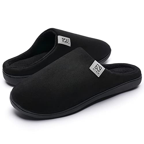Men's and Women's Classic Memory Foam Slippers Comfort Plush Lining House Shoes for Indoor & Outdoor (Black, 44/45)