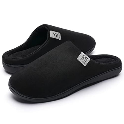 Men's and Women's Classic Memory Foam Slippers Comfort Plush Lining House Shoes for Indoor & Outdoor (Black, 44/45)