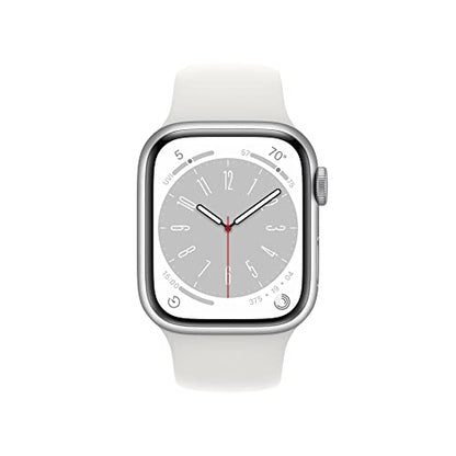 Apple Watch Series 8 [GPS + Cellular 41mm] Smart Watch w/Silver Aluminum Case with White Sport Band - S/M. Fitness Tracker, Blood Oxygen & ECG Apps, Always-On Retina Display, Water Resistant