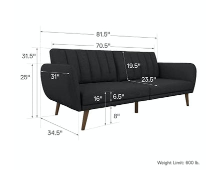 Novogratz Brittany Sofa Futon - Premium Upholstery and Wooden Legs - Dark Gray